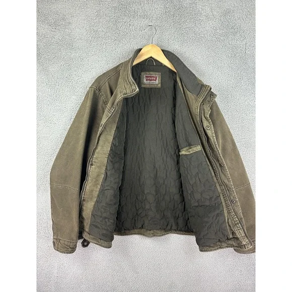 Levi's Jacket Mens XL Olive Canvas Field Utility Quilted Lined Stand Collar Mens